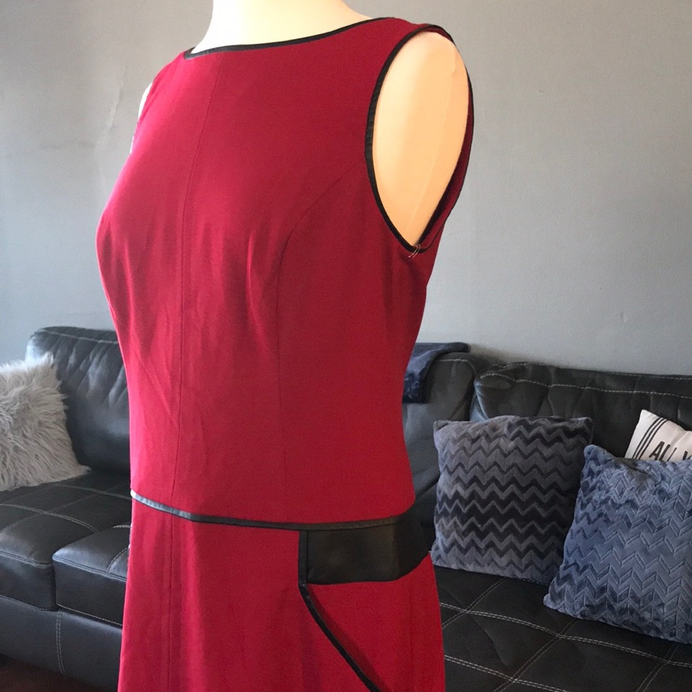 NWT red sleeveless dress faux leather pockets Sz 6